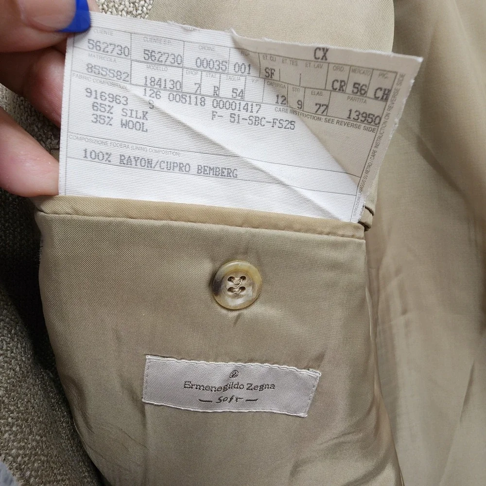 Ermenegildo Zegna Soft Blazer Mens EUR 54R / US‎ 44R Beige Mark Shale Silk Wool